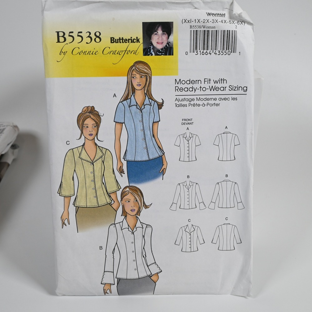 Butterick B5538  Sewing Pattern Women XXL-6X Blouse Uncut Factory Folded B5538